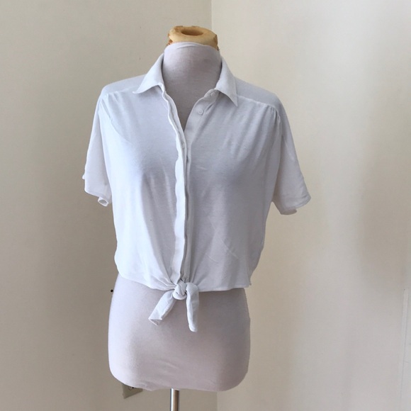 Massimo Dutti small White Button-Up Tie Front Top. - Picture 1 of 7